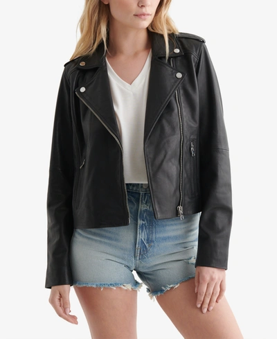 Shop Lucky Brand Women's Classic Leather Moto Jacket In Washed Black