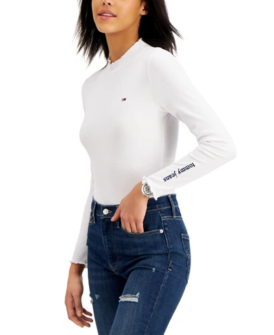 Shop Tommy Jeans Ribbed Thong Bodysuit In Bright White