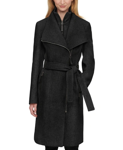 Calvin Klein Women's Petite Asymmetrical Belted Wrap Coat, Created For  Macy's In Black | ModeSens