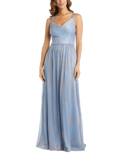 Shop Nightway Metallic Gown In Blue/rose Gold