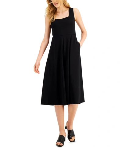 Shop Alfani Solid Square-neck Midi Tank Dress, Created For Macy's In Deep Black