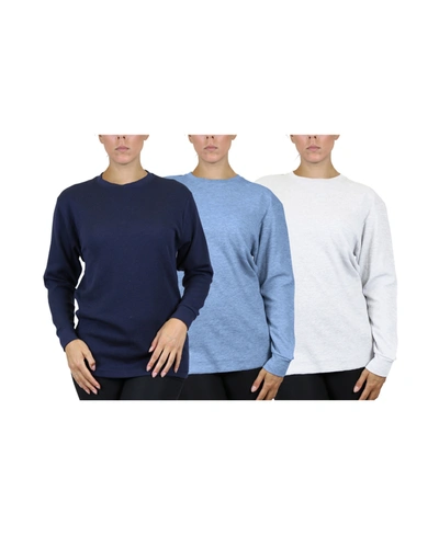 Shop Galaxy By Harvic Women's Loose Fit Waffle Knit Thermal Shirt, Pack Of 3 In Navy/heather Medium Blue/white
