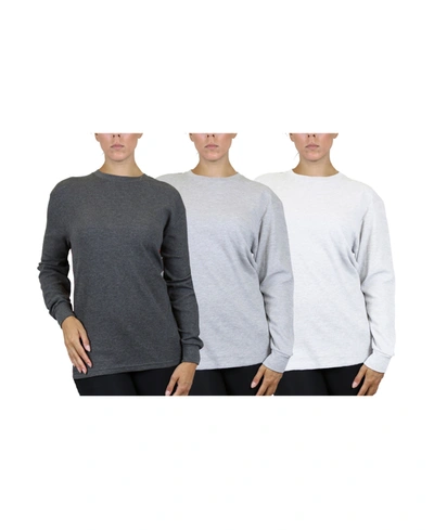 Shop Galaxy By Harvic Women's Loose Fit Waffle Knit Thermal Shirt, Pack Of 3 In Charcoal/heather Gray/white