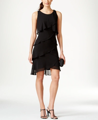 Sl Fashions Tiered Chiffon Dress In Black