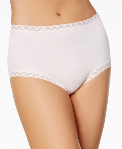 Shop Natori Bliss Lace-trim High Rise Cotton Brief 755058 In Cafe (nude )