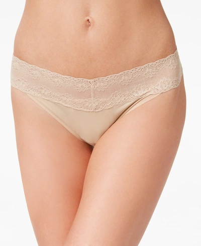 Shop Natori Bliss Perfection Lace-waist Thong Underwear 750092 In Café (nude )