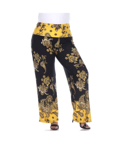 Shop White Mark Women's Plus Size Floral Paisley Printed Palazzo Pants In Black Gold Multi
