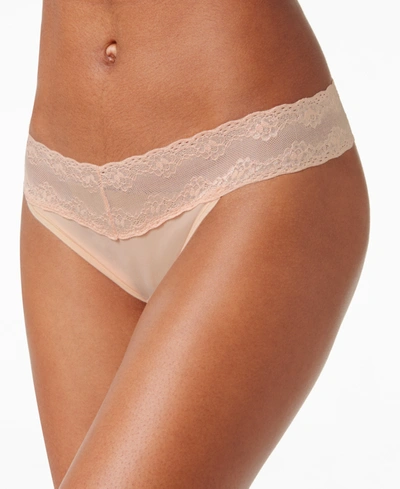 Shop Natori Bliss Perfection Lace-waist Thong Underwear 750092 In Cameo Rose (nude )