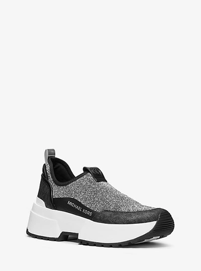 Shop Michael Kors Muse Metallic Knit Slip-on Trainer In Silver