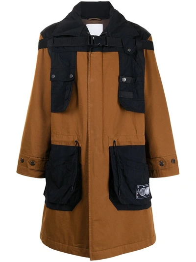 Shop Ports V Panelled Hooded Raincoat In Brown