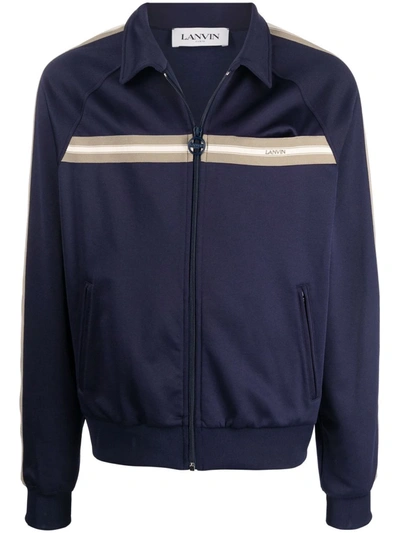 Shop Lanvin Stripe Detail Zipped Jacket In Blue