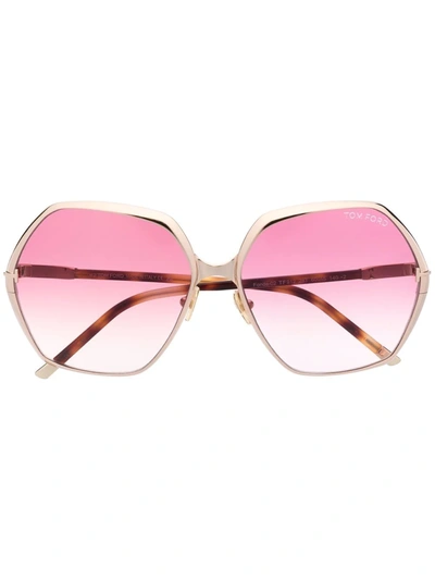 Tom Ford Fonda Geo Square Metal Sunglasses In Gold