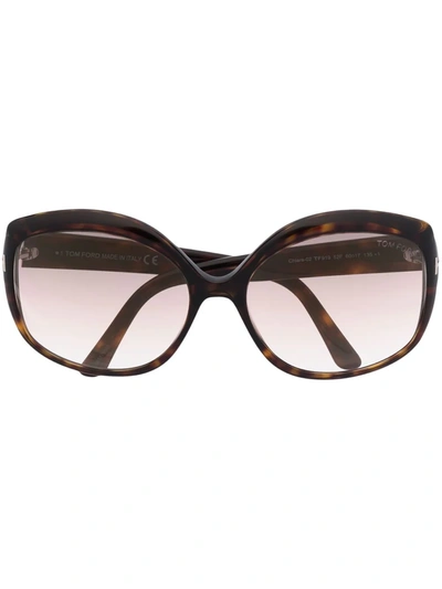 Shop Tom Ford Round Tortoise Sunglasses In Brown
