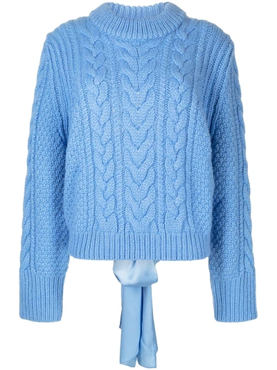 Shop Cecilie Bahnsen Cable Knit Tied Detail Jumper In Blue