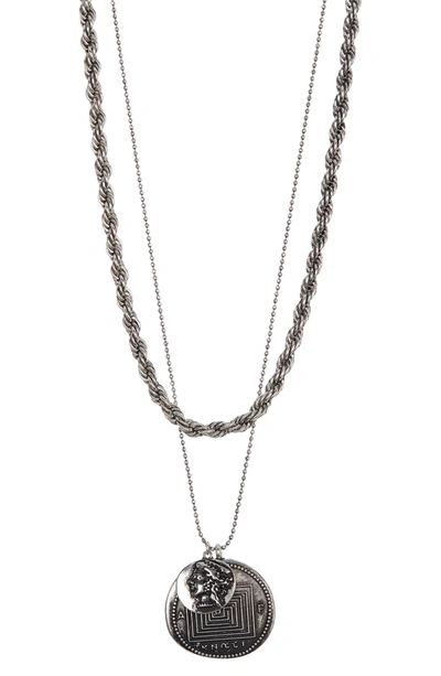 Shop Abound Rope Chain Double Coin Pendant Necklace In Silver- Labyrinth