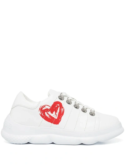 Shop Love Moschino Leather Lace-up Sneakers In 白色