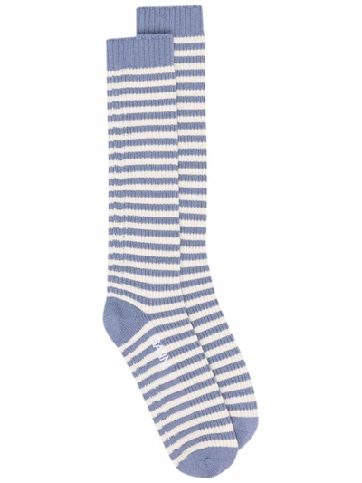 Shop Ganni Striped Rib-knit Socks In 蓝色