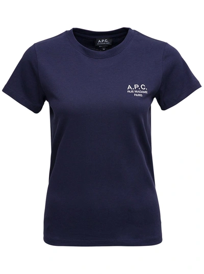 Shop Apc Blue Cotton T-shirt With Logo Print