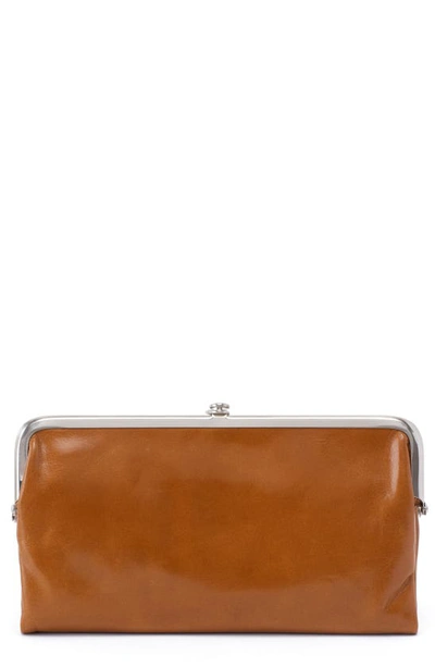 Shop Hobo Lauren Leather Double Frame Clutch In Truffle