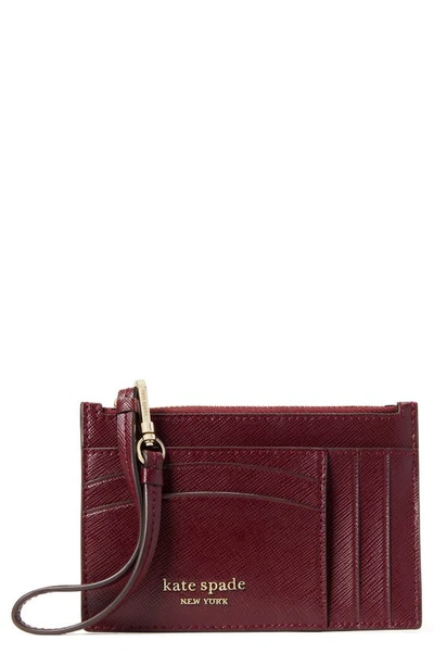 Shop Kate Spade Spencer Leather Wristlet Card Case In Grenache