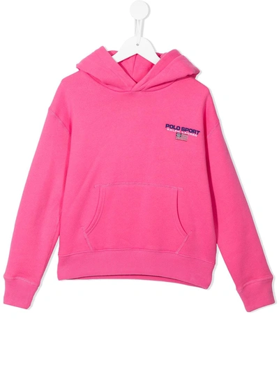 Shop Ralph Lauren Logo-embroidered Long-sleeve Hoodie In Pink
