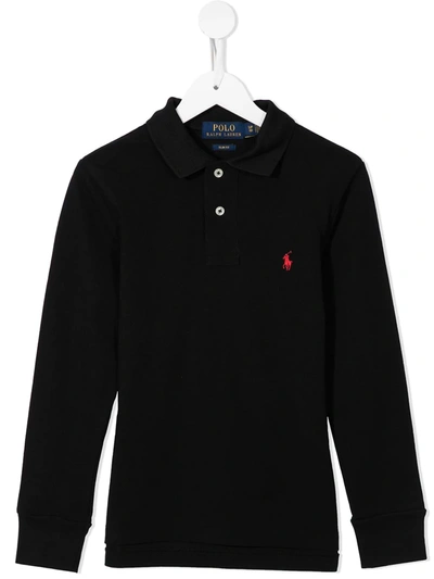 Shop Ralph Lauren Logo-embroidered Long-sleeve Cotton Polo Shirt In Black