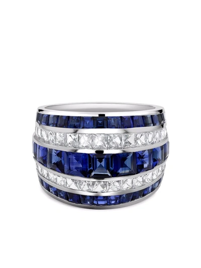 Pragnell Platinum Manhattan Classic Sapphire And Diamond Ring In Silver