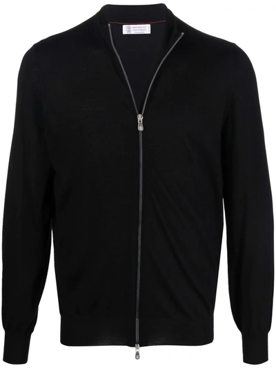 Shop Brunello Cucinelli Zip-up Knitted Cardigan In Black