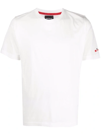 Shop Kiton Logo-embroidered Cotton T-shirt In White