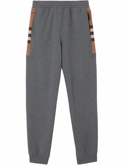 Shop Burberry Check-panel Track Pants In Grey