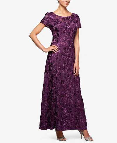 Shop Alex Evenings Rosette A-line Gown In Eggplant