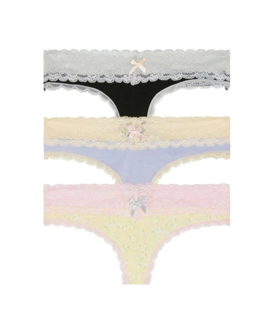 Shop Honeydew Women's Ahna Thong, Pack Of 3 In Black/cove/zest Ditsy