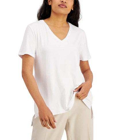 Shop Alfani V-neck T-shirt, Created For Macy's In White