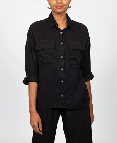 Shop Gracemade Women's Freed Button Down Tencel Top In Black