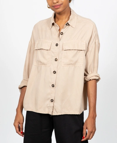 Shop Gracemade Women's Freed Button Down Tencel Top In Toasted Almond