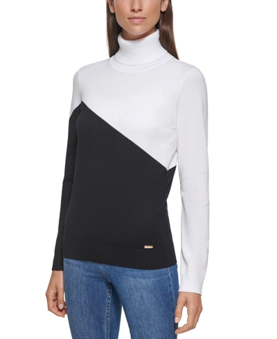 Afgrond rechter Samenpersen Calvin Klein Asymmetrical Colorblock Turtleneck Sweater In Black/white |  ModeSens