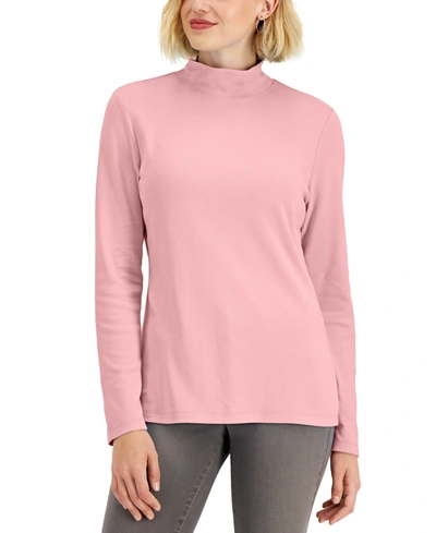 Shop Karen Scott Mock-neck Top, Created For Macy's In Soft Pink