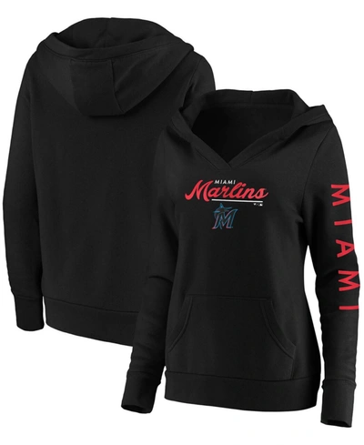 Fanatics Plus Size Black Miami Marlins Core High Class Crossover Pullover Hoodie In Black