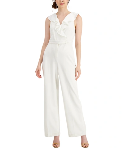 Shop Adrianna Papell Ruffled Jumpsuit In Ivory