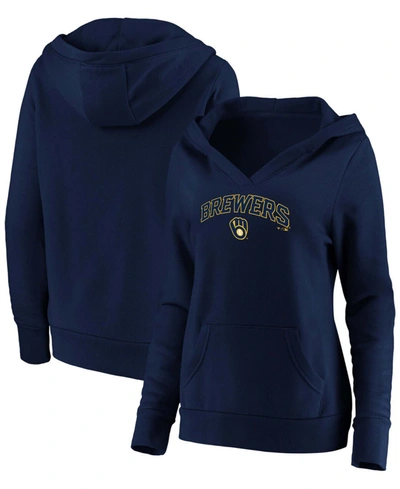 Fanatics Plus Size Navy Milwaukee Brewers Core Team Lockup V-neck Pullover Hoodie In Navy