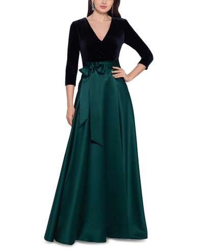 Shop Xscape Velvet-top Ball Gown In Black/emerald
