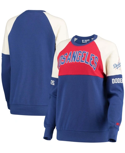 Shop Starter Women's Red-royal Los Angeles Dodgers Baseline Raglan Historic Logo Pullover Sweatshirt