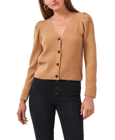 Shop 1.state Puff Long Sleeve Button Front Cardigan In Wild Oak