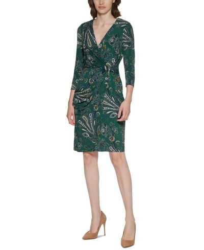 Shop Jessica Howard Paisley-print Faux-wrap Dress In Green Multi