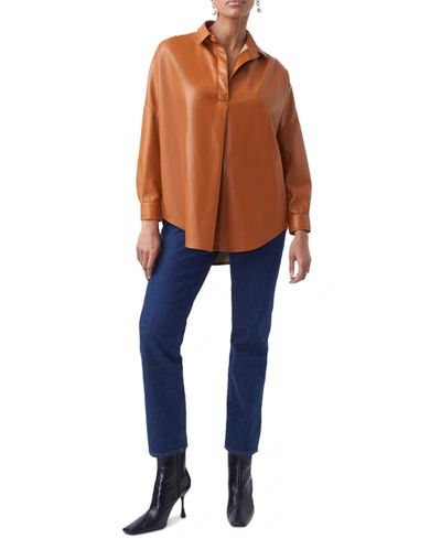 Shop French Connection Crolenda Faux-leather Top In Glazed Ginger