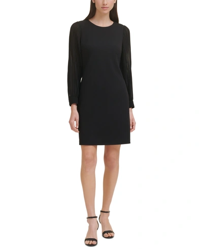 Shop Tommy Hilfiger Pleated-sleeve Sheath Dress In Black