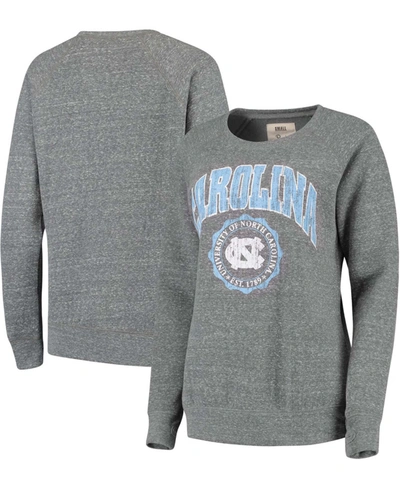 Pressbox Women's Heathered Gray North Carolina Tar Heels Edith Vintage-like Knobi Pullover Sweatshirt In Heathered Gray