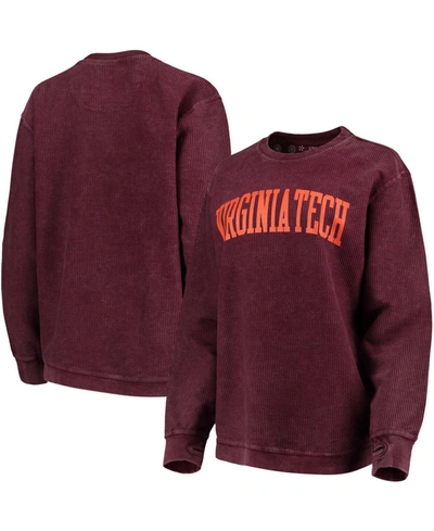 Pressbox Women's Maroon Virginia Tech Hokies Comfy Cord Vintage-like Wash Basic Arch Pullover Sweatshirt In Maroon