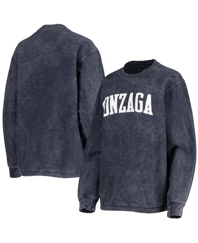 Pressbox Women's Navy Gonzaga Bulldogs Comfy Cord Vintage-like Wash Basic Arch Pullover Sweatshirt In Navy