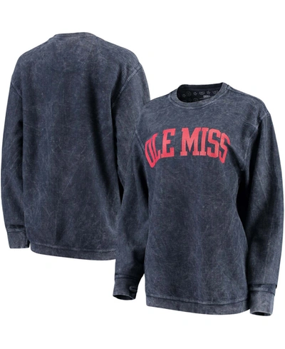 Pressbox Women's Navy Ole Miss Rebels Comfy Cord Vintage-like Wash Basic Arch Pullover Sweatshirt In Navy
